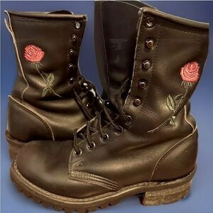 Double H motorcycle boots w/embroidered rose